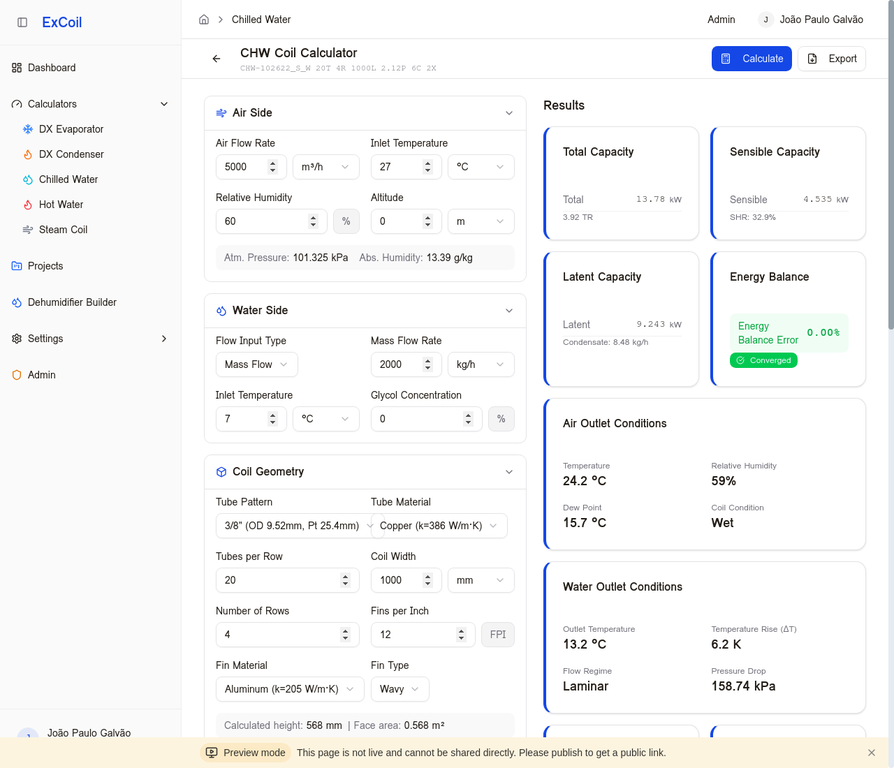 Chilled Water Coil Calculator