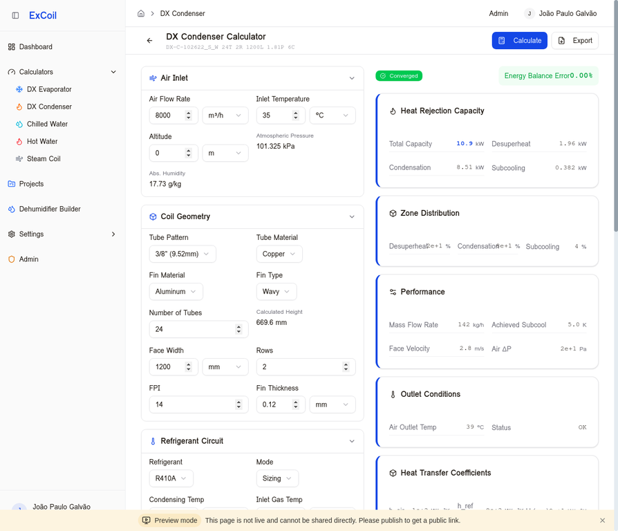 DX Condenser Calculator showing 3-zone analysis